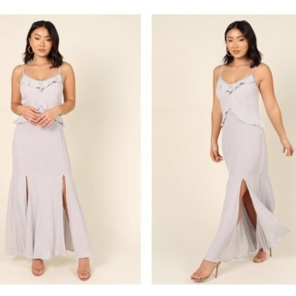 Lovestitch X Petal & Pup | NEW Tanya Beaded Maxi Dress in Grey Size L - Picture 1 of 12